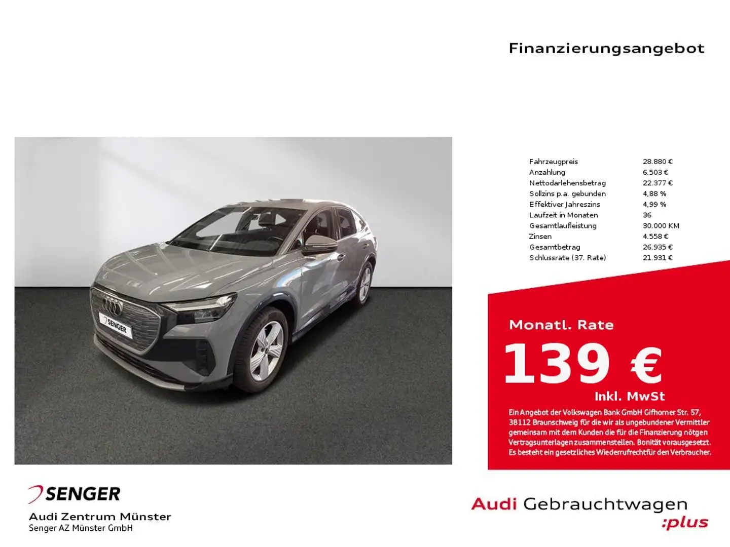 Audi Q4 e-tron Sportback 40 MMI LED B&O Standklima Grau - 1