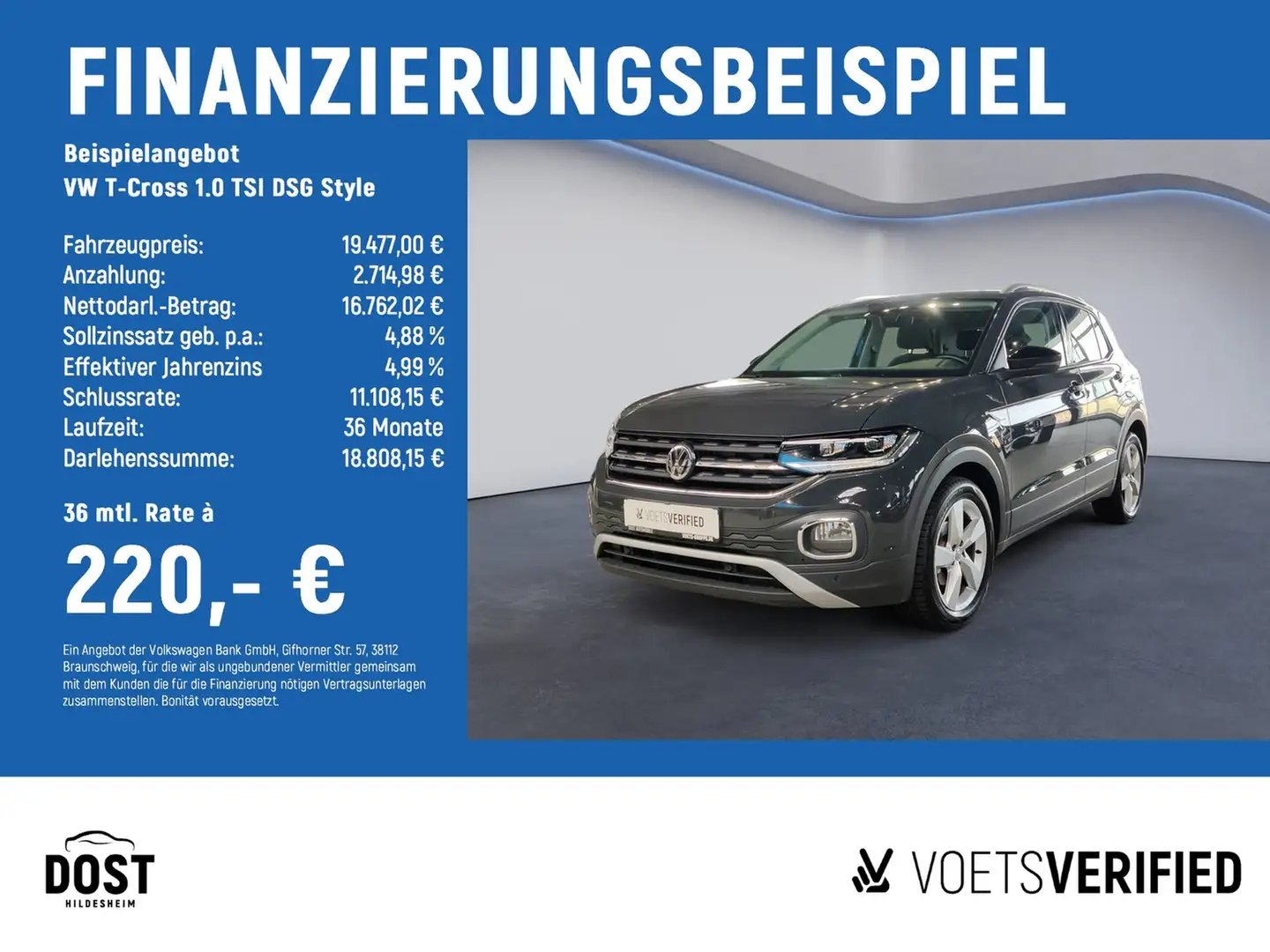 Volkswagen T-Cross 1.0 TSI DSG Style KLIMA+LED+NAVI+PDC+SHZ Grau - 2