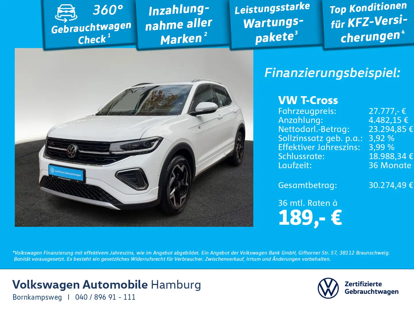 Volkswagen T-Cross 1.0 TSI R-Line DSG Navi Sitzhzg LED Weiß - 1