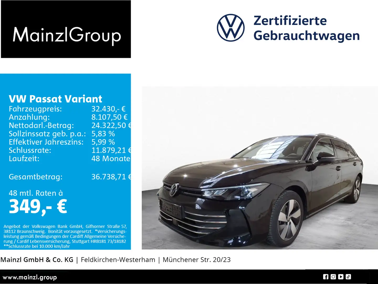 Volkswagen Passat Variant 1.5 eTSI DSG Business AHK 360 ACC Schwarz - 1