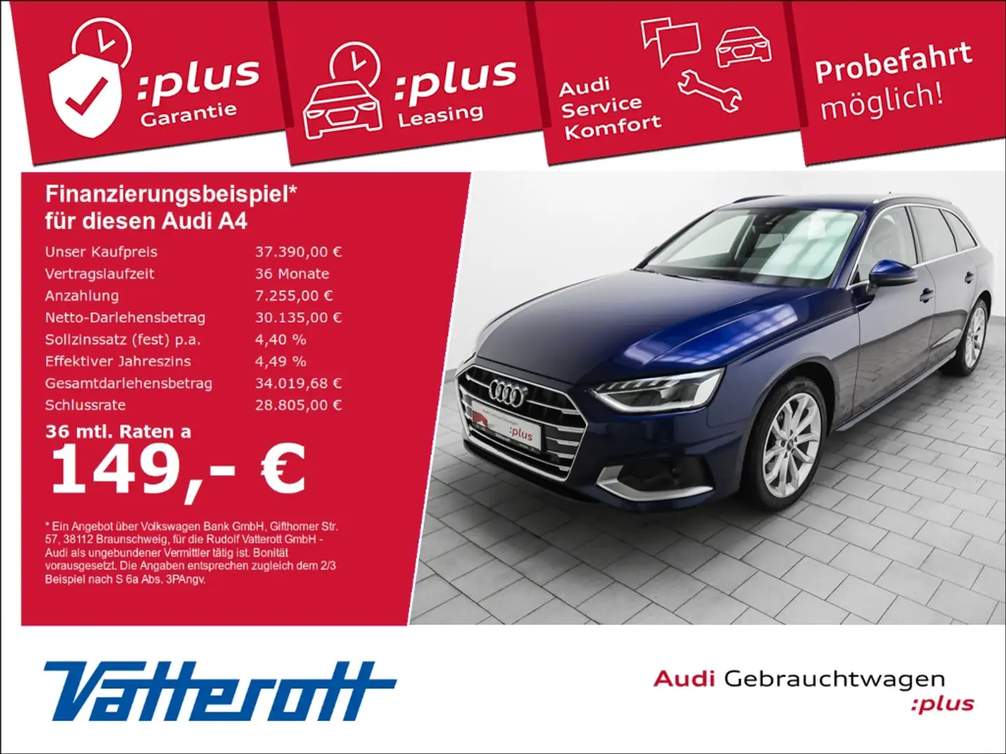 Audi A4 Avant 30 TDI advanced AHK Navi ACC LED Bleu - 1