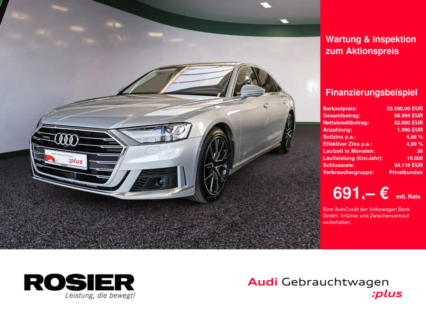 Audi A8 60 TFSI quattro Silber - 1