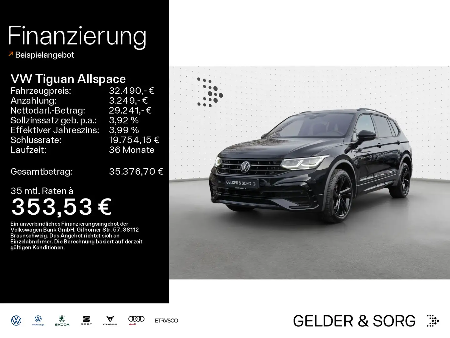 Volkswagen Tiguan Allspace TDI R-Line 19Z*Matri*AHK*HuD*DAB Schwarz - 1
