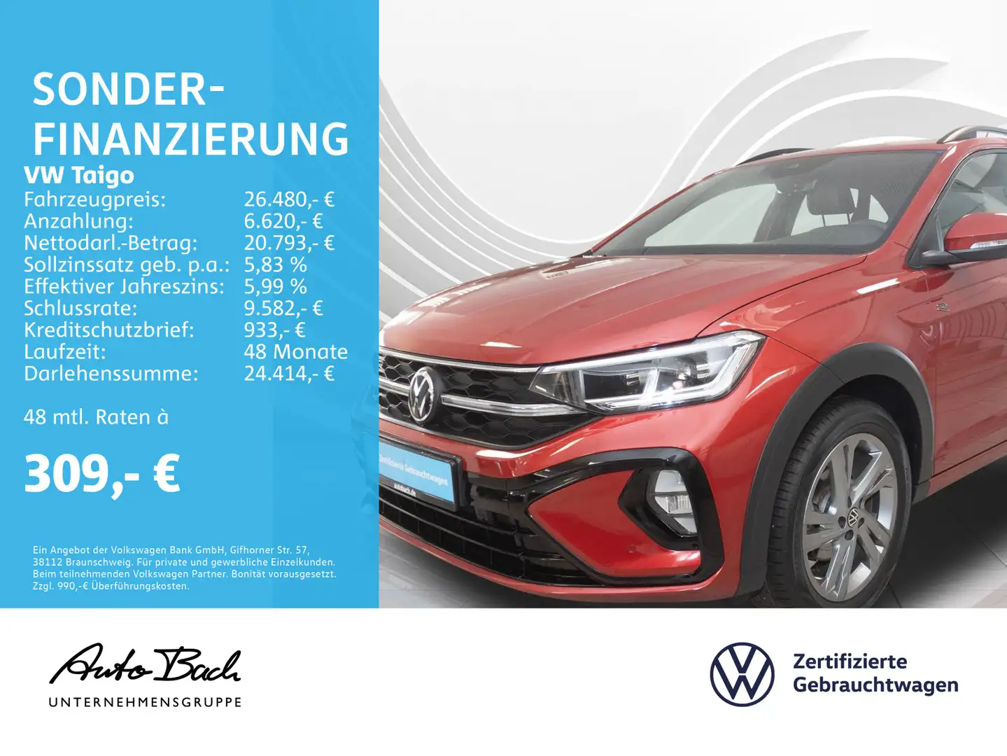 Volkswagen Taigo 1.5 TSI "R-Line" DSG Navi LED Digital Cock Rosso - 1