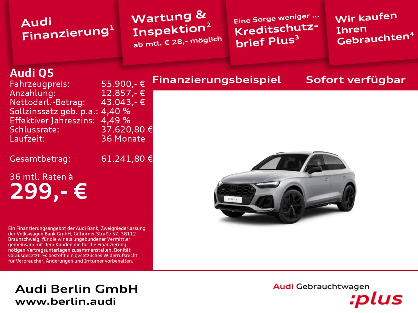 Audi Q5 TFSI e S line business 50 e qu. S tr. Silber - 1