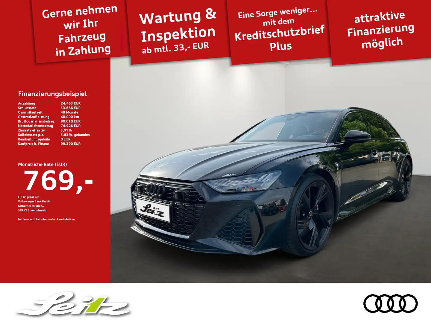 Audi RS6 RS 6 Avant 4.0 TFSI quattro *AHK*SPORTABGASANLAGE* Nero - 1