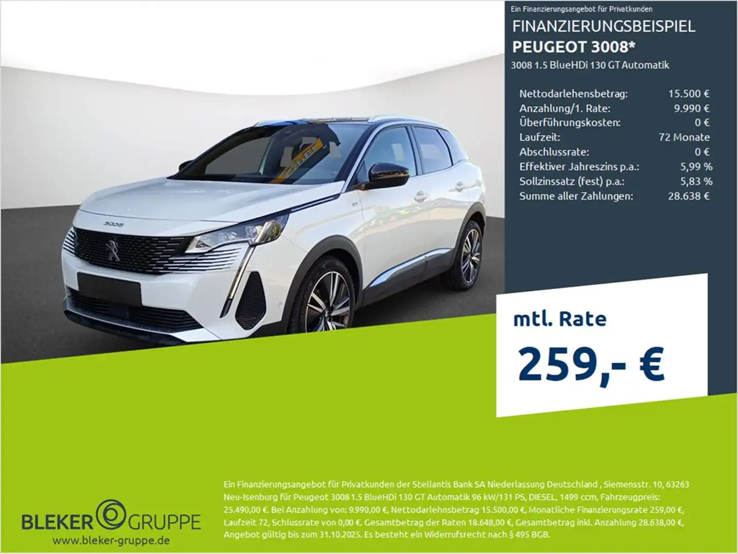 Peugeot 3008 1.5 BlueHDi 130 GT Automatik Weiß - 1
