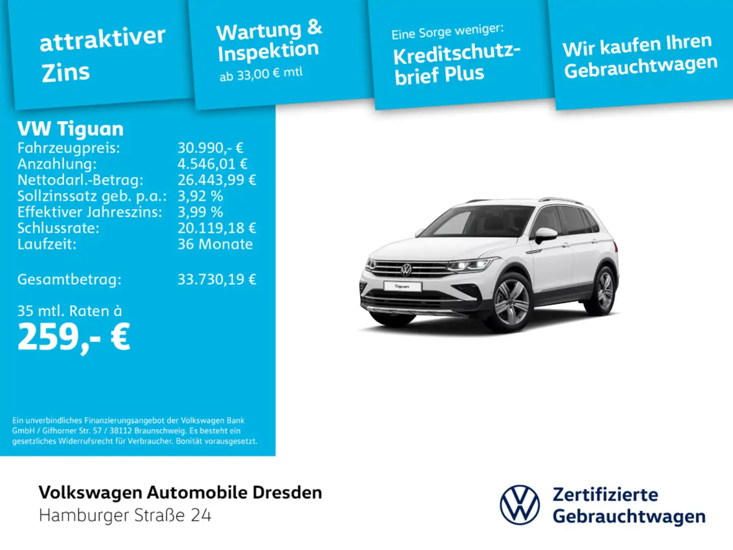 Volkswagen Tiguan Elegance 1.5 TSI DSG MATRIX KAM KEYLESS Weiß - 1