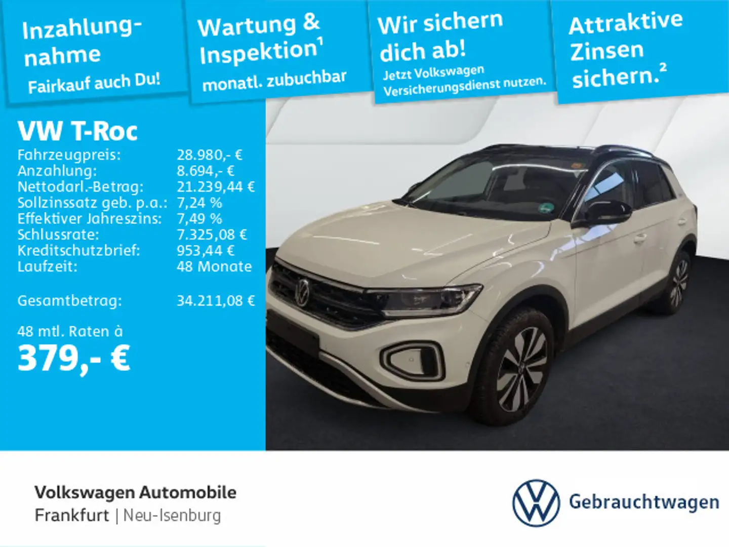 Volkswagen T-Roc 2.0 TDI DSG Goal Navi LEDPlus DAB+ FrontAs Weiß - 1