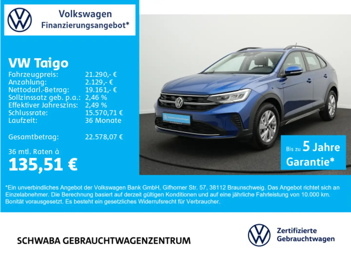 Volkswagen Taigo Life 1.0 TSI LED*VIRTUAL*APP*LANE*PDC*16" Bleu - 1