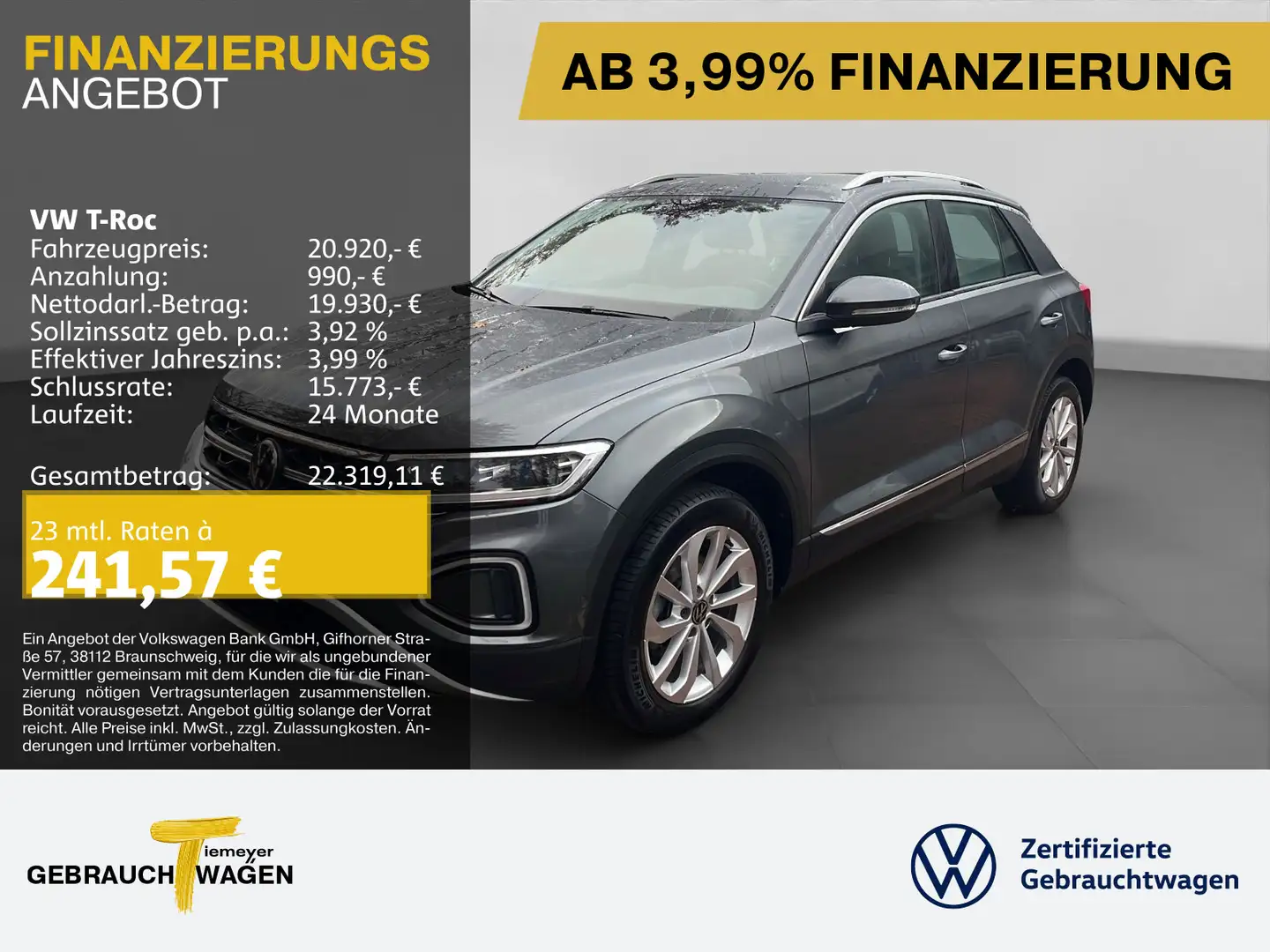 Volkswagen T-Roc 1.0 TSI STYLE NAVI AHK VZE Grau - 1