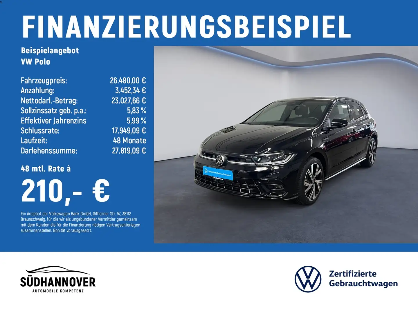 Volkswagen Polo R-Line 1.0 TSI DSG NAVI+LED+SHZ+PDC+KAMERA Schwarz - 2