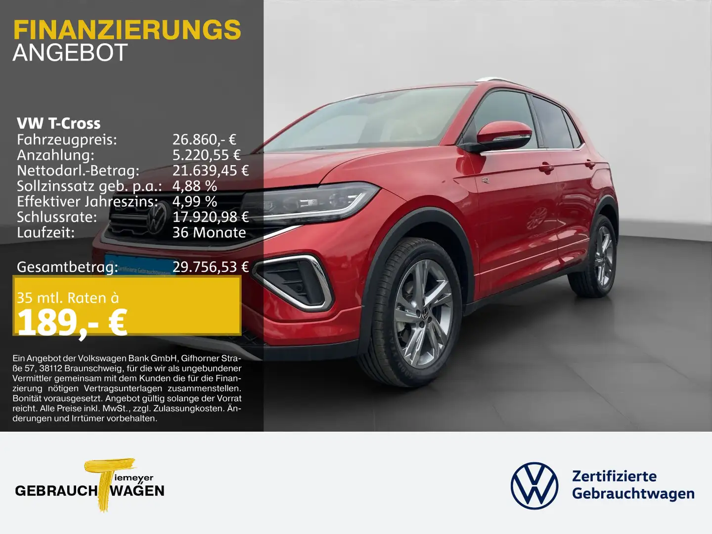 Volkswagen T-Cross 1.5 TSI DSG R-LINE IQ.DRIVE PARKLENK VIR Rot - 1