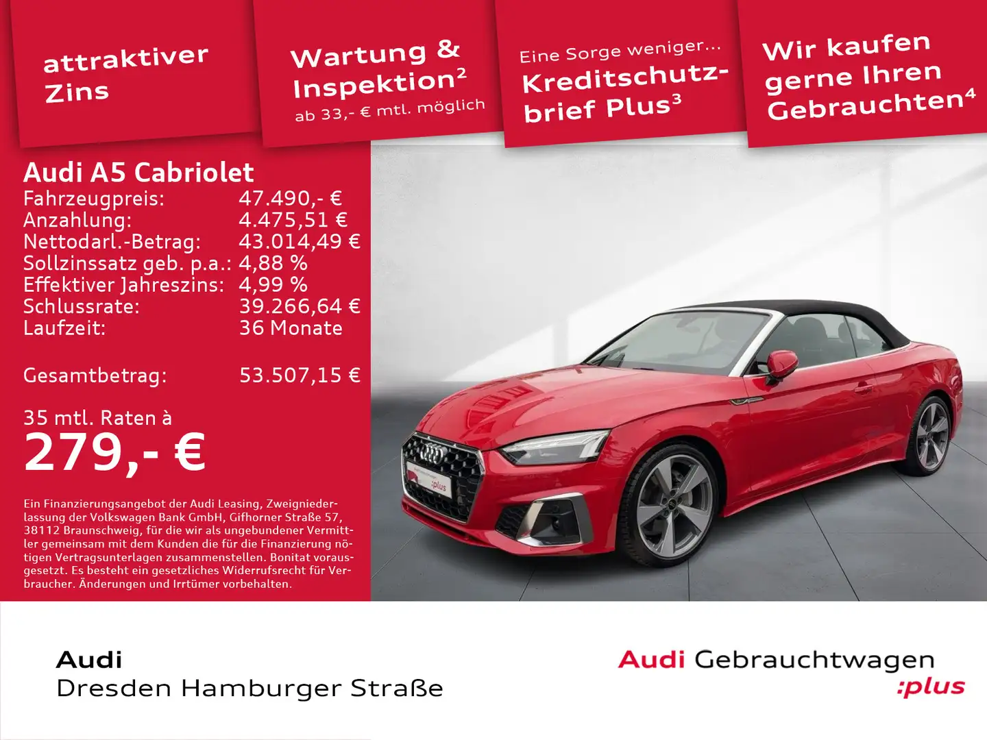 Audi A5 40TDI S line qua. Matrix Leder AHZV Rot - 1