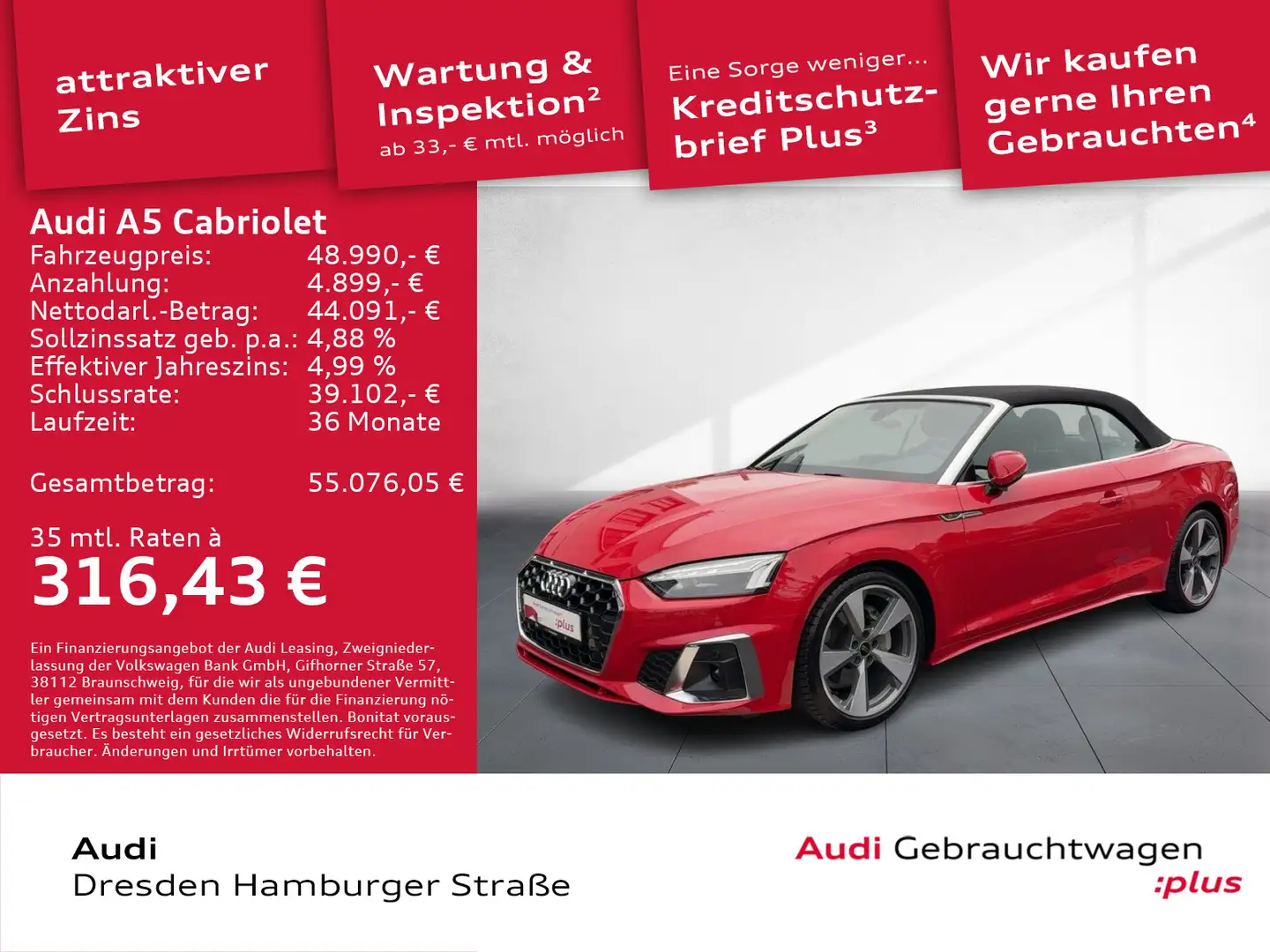 Audi A5 40TDI S line qua. Matrix Leder AHZV Rot - 1