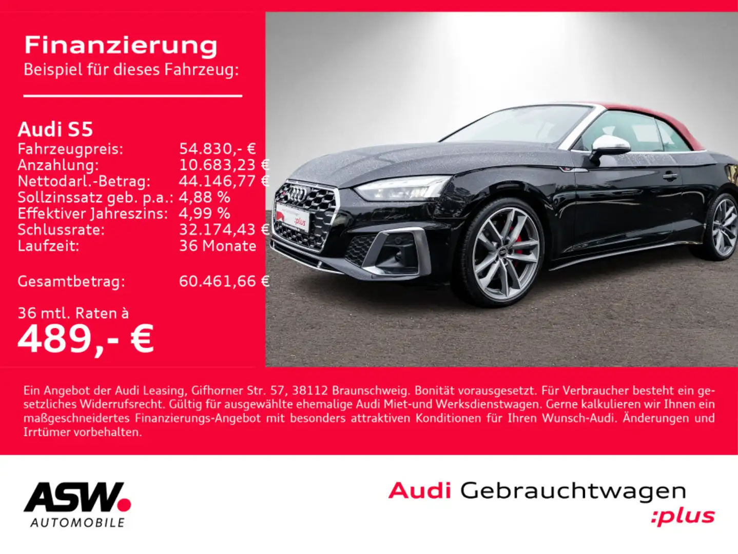 Audi S5 S5 Cabrio 3.0TFSI tiptronic LED Navi RFK ACC B&O Schwarz - 1