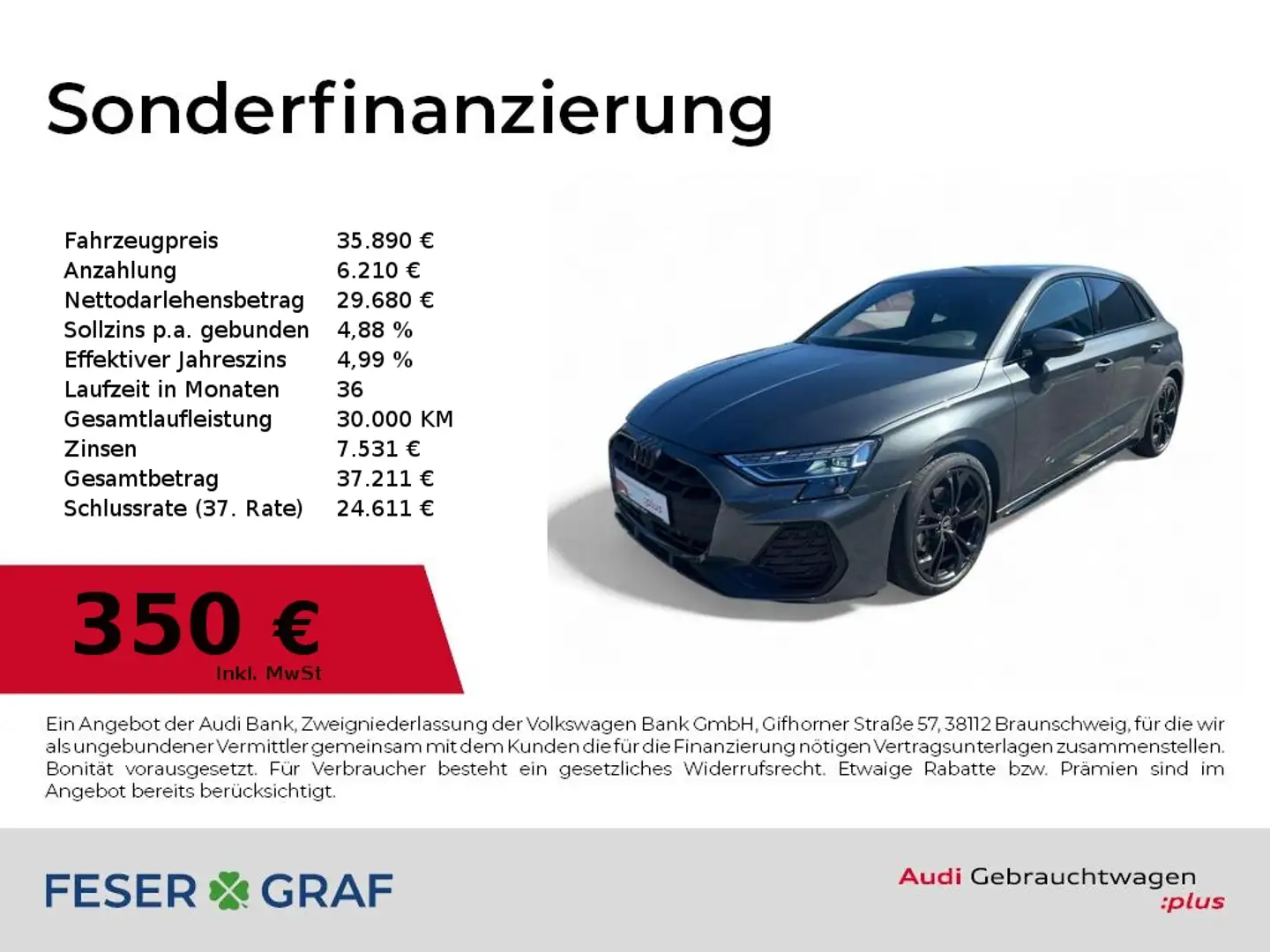 Audi A3 S line 35TFSI S tronic Kamera/Navi+/LED+/VC+/ACC Grau - 1