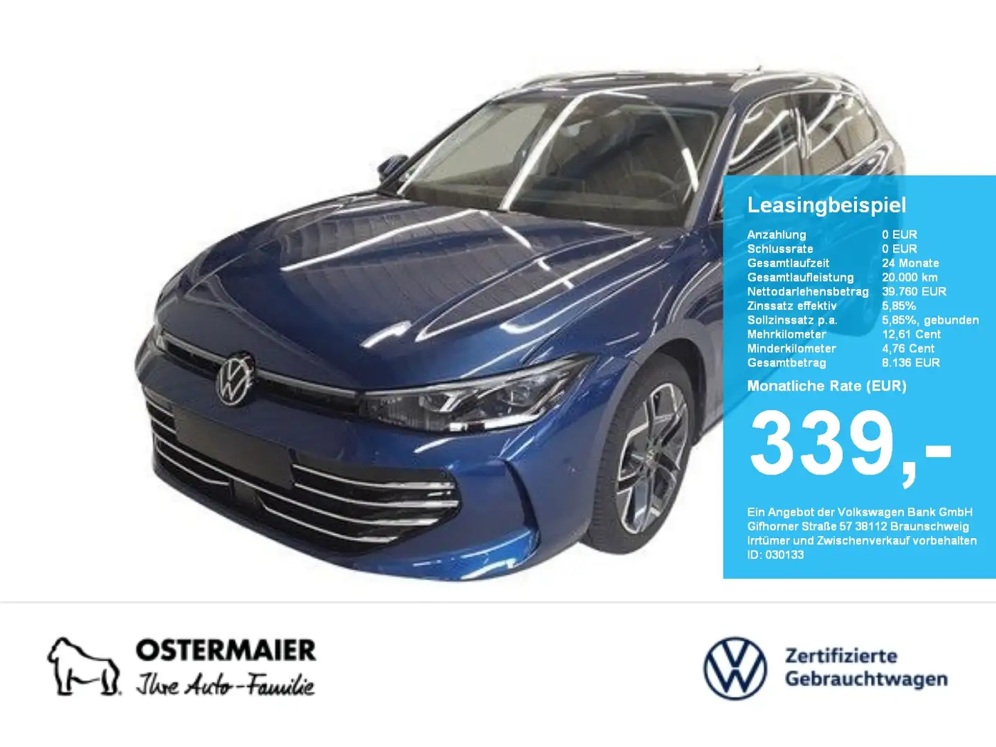 Volkswagen Passat Variant ELEGANCE 2.0TDI 150PS DSG NP.66t.ACC.5JG.AHK.AREAV Blau - 1