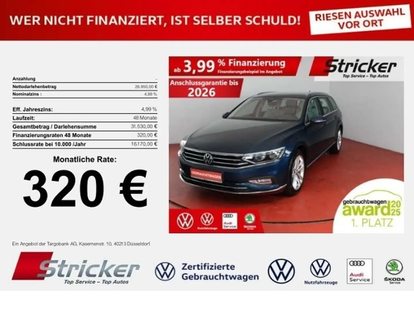 Volkswagen Passat Variant Elegance 2.0TDI 320,-ohne Anzahlung AHK Navi Kame Blau - 1