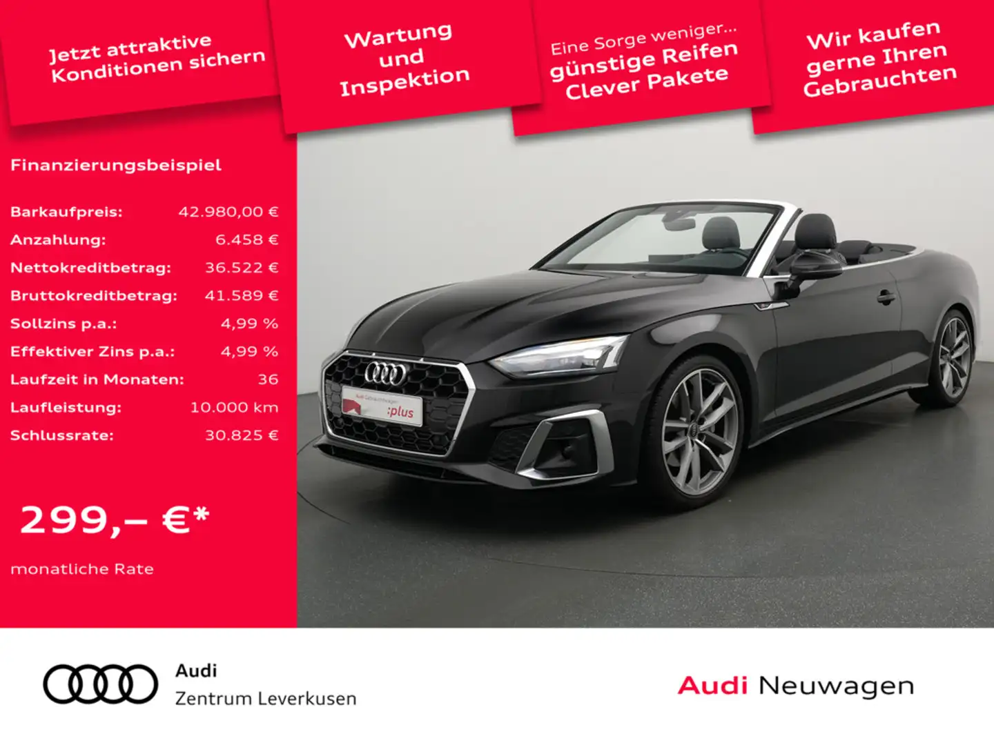 Audi A5 Cabriolet TFSI S line LED NAVI VIRT ACC KA Schwarz - 1