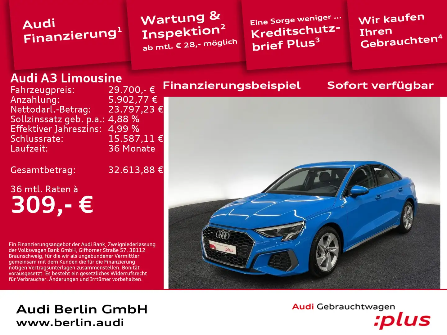 Audi A3 S line 35 TDI S tr. LED NAVI VIRTUA Blau - 1