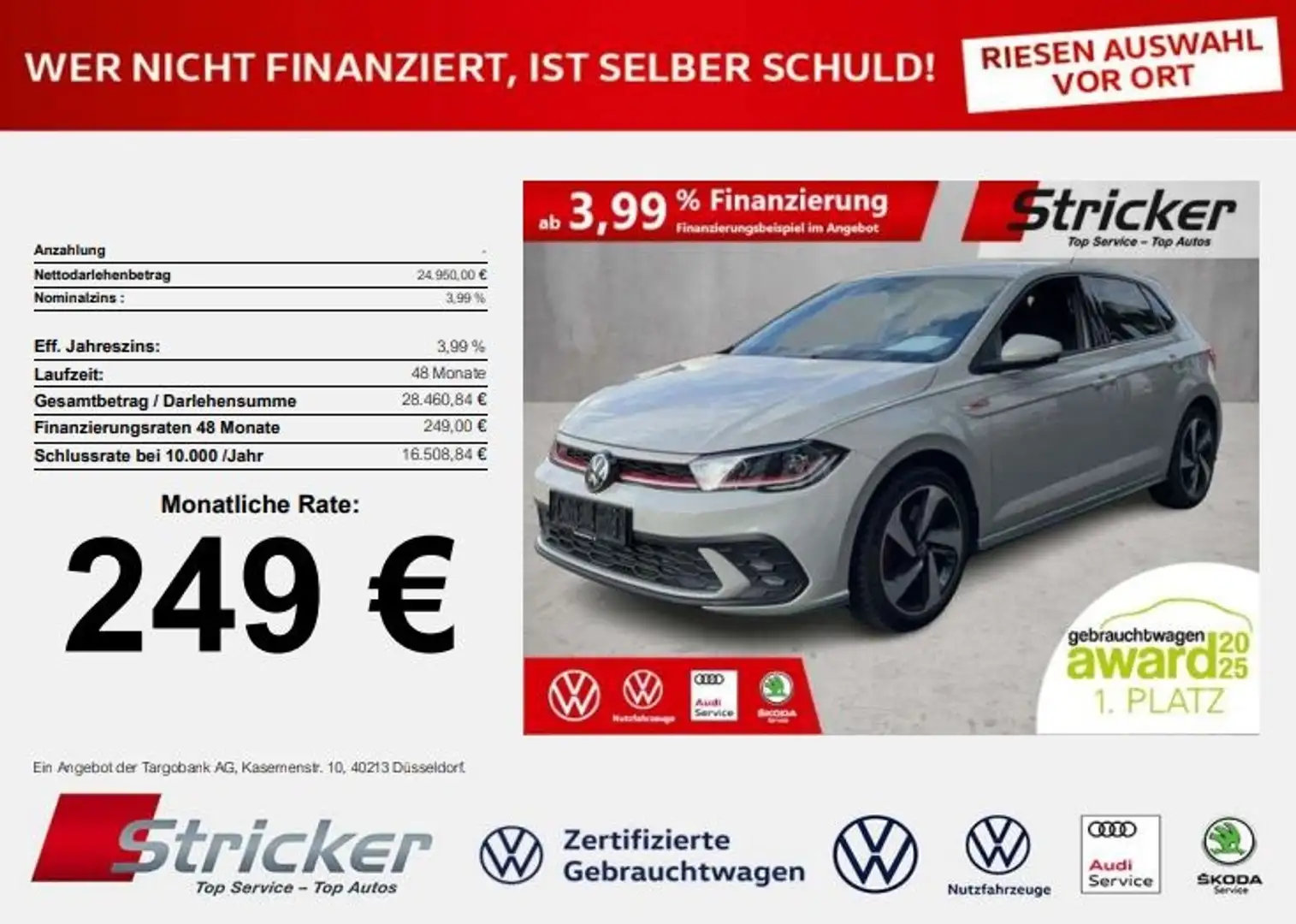 Volkswagen Polo GTI 2.0TSI DSG 249,-ohne Anzahlung ACC App-Connec Grau - 2