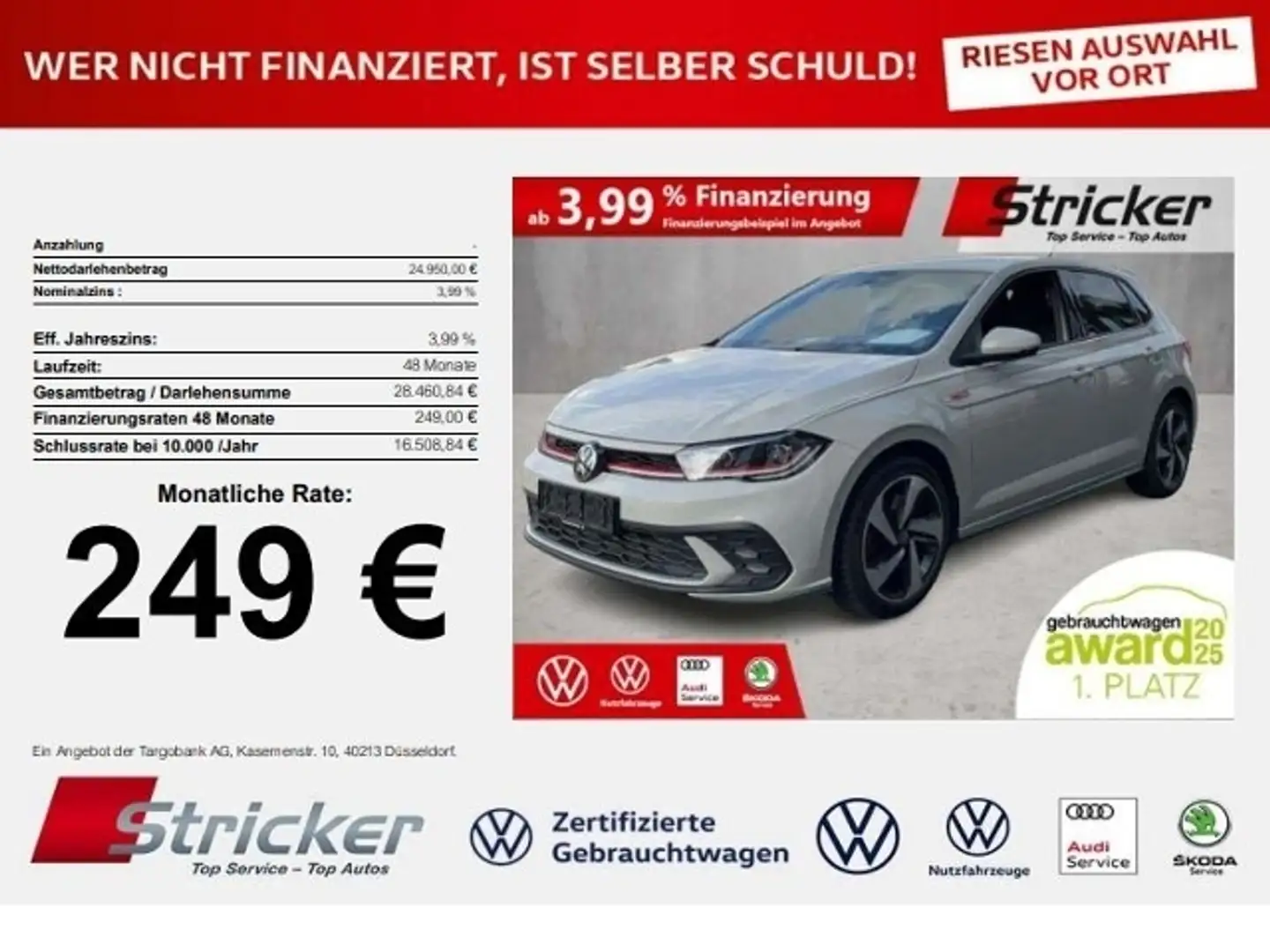 Volkswagen Polo GTI 2.0TSI DSG 249,-ohne Anzahlung ACC App-Connec Grau - 1