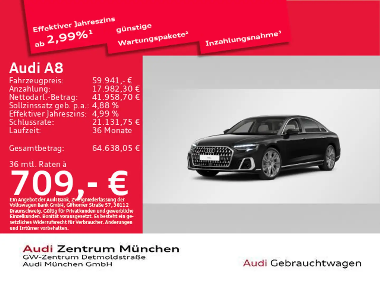 Audi A8 Lang 50 TDI qu. tiptr.Pano/LuftFed/ACC/Virtua Schwarz - 1