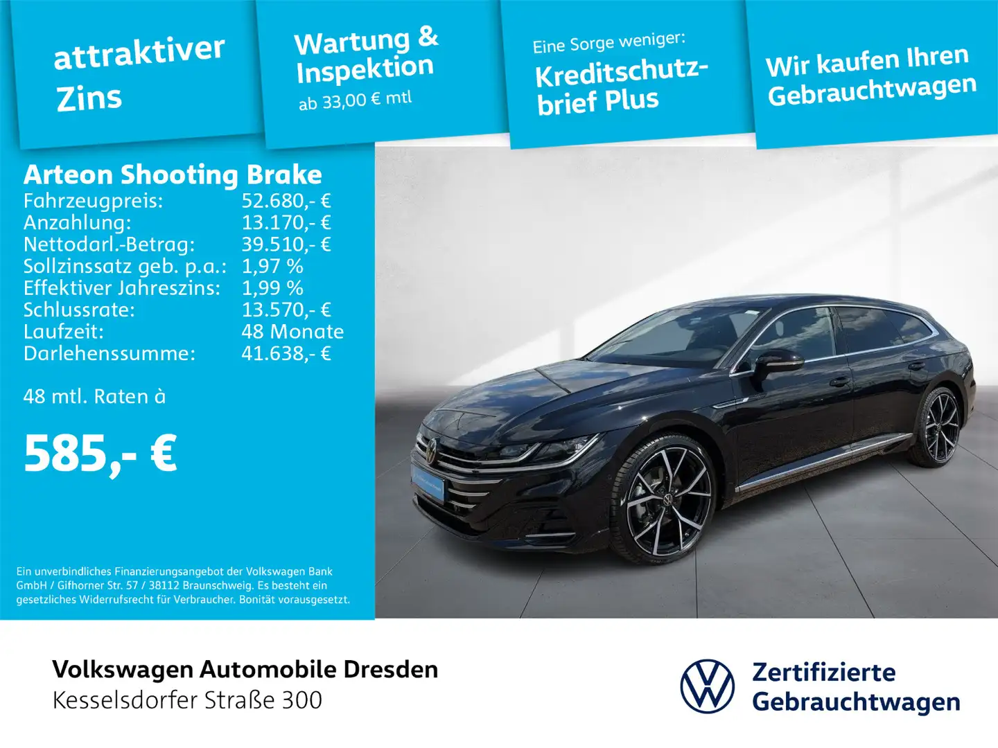 Volkswagen Arteon R-Line 2.0 TDI Navi Kamera Schwarz - 1