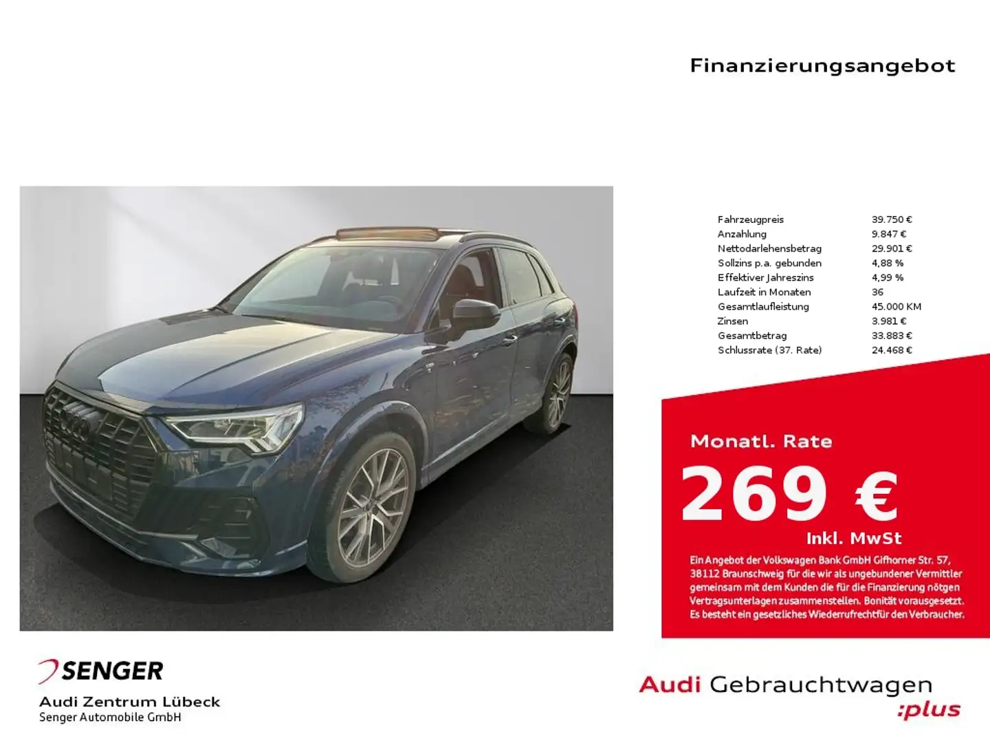 Audi Q3 40 TFSI quattro S line Navi Panorama AHK SHZ Blau - 1