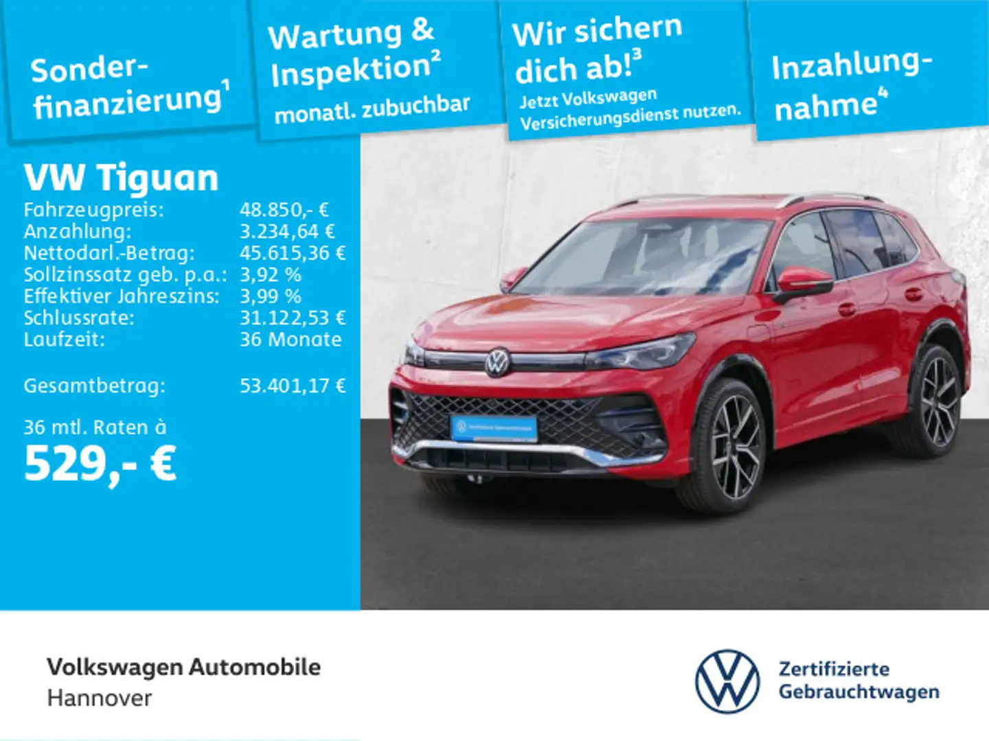 Volkswagen Tiguan 1.5 TSI eHybrid DSG R-Line Navi AHK DigCo Rot - 1