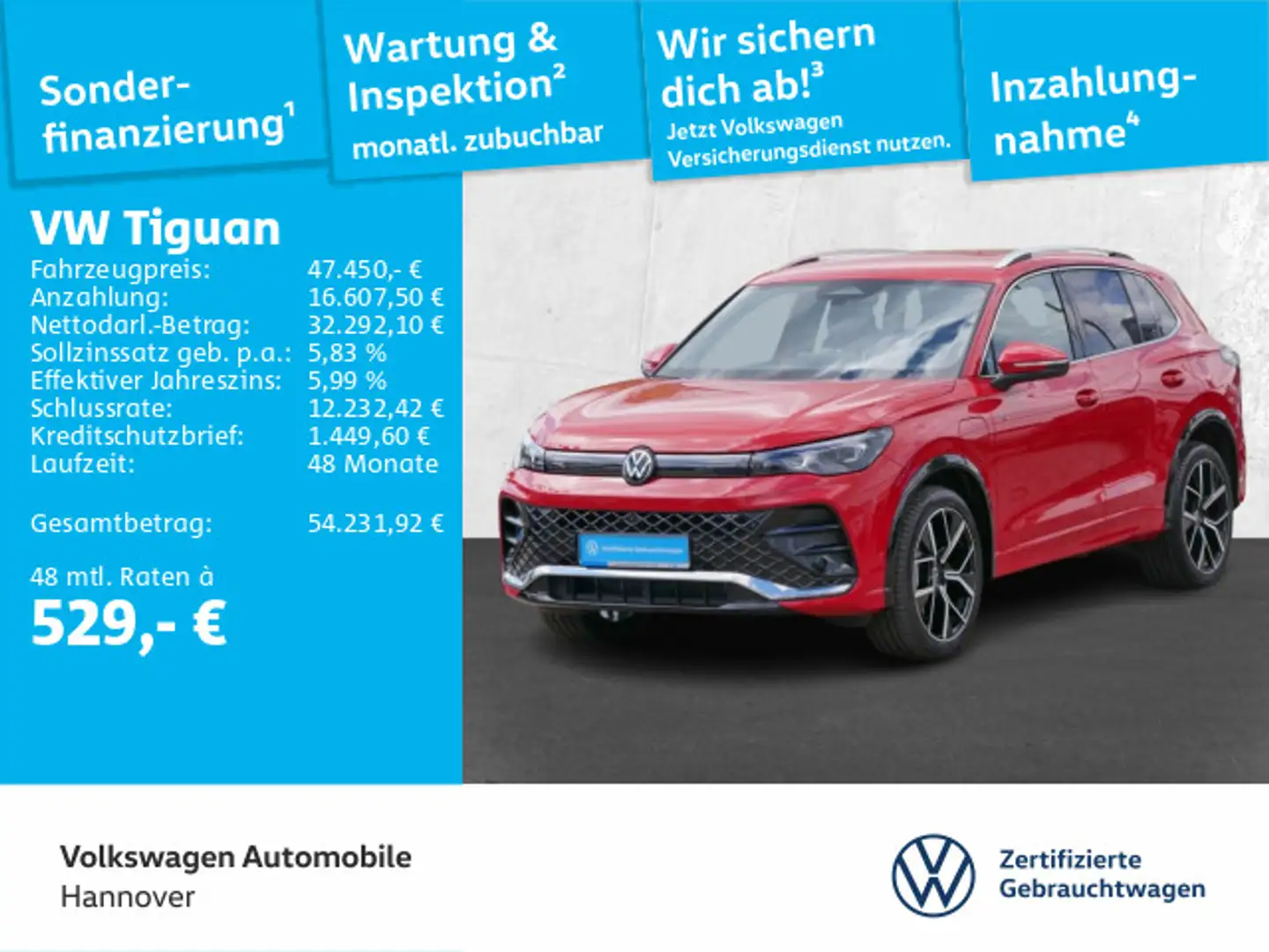 Volkswagen Tiguan 1.5 TSI eHybrid DSG R-Line Navi AHK DigCo Rot - 1