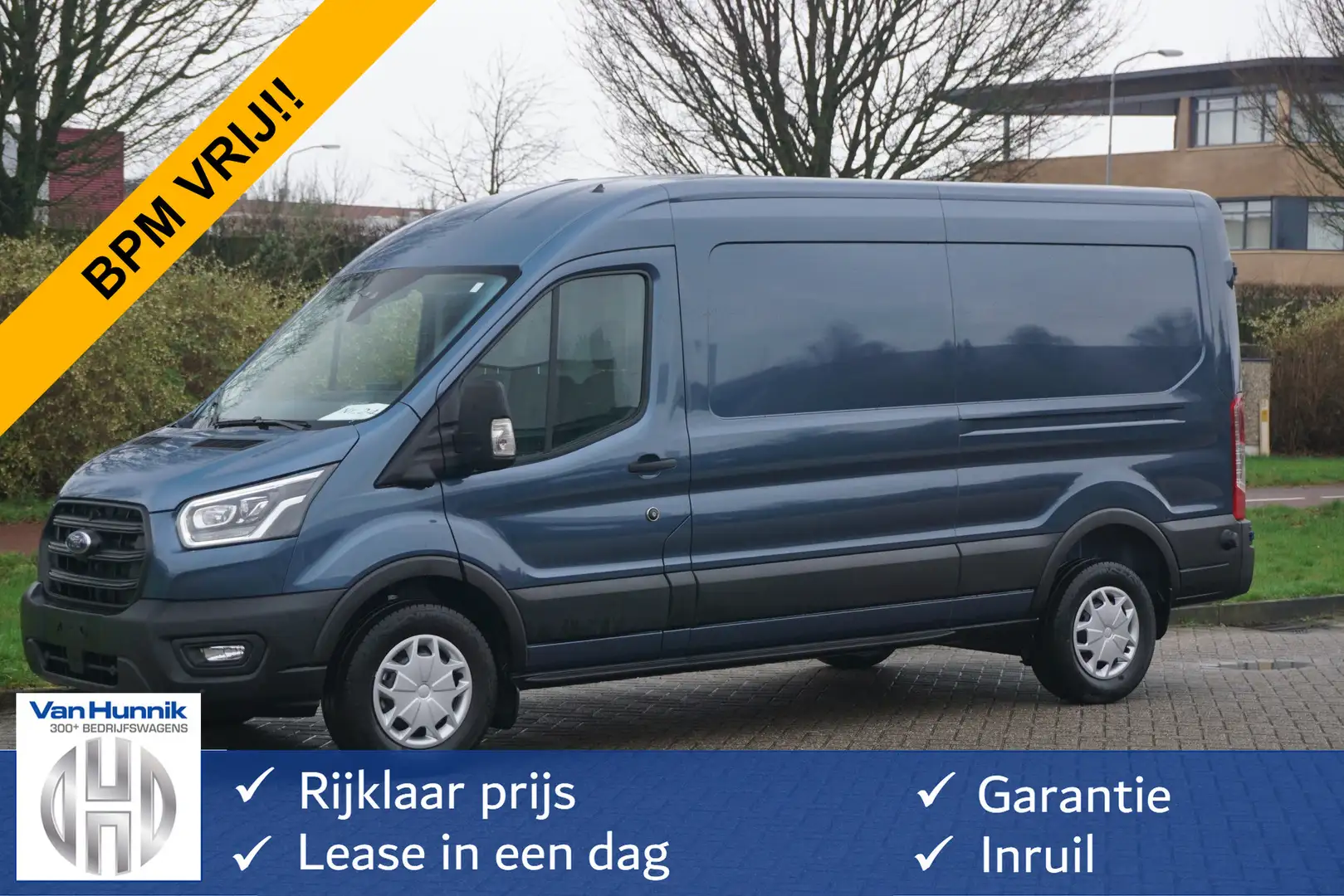 Ford Transit 350L 170PK L3H2 AUT BPM VRIJ!! 12" Sync4 Scherm Ap Blauw - 1