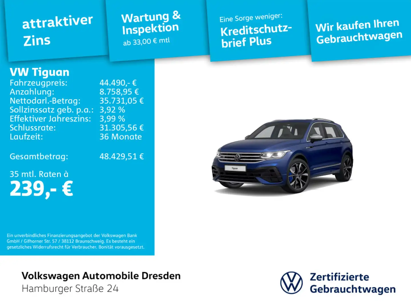 Volkswagen Tiguan R 2.0 TSI 4M DSG IQ.LIGHT AREA PANO TRAVE Blau - 1