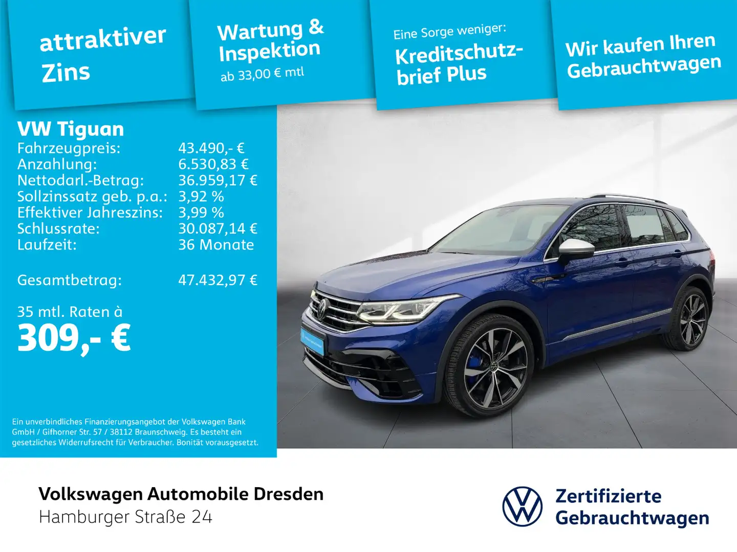Volkswagen Tiguan R 2.0 TSI 4M DSG IQ.LIGHT AREA PANO TRAVE Blau - 1