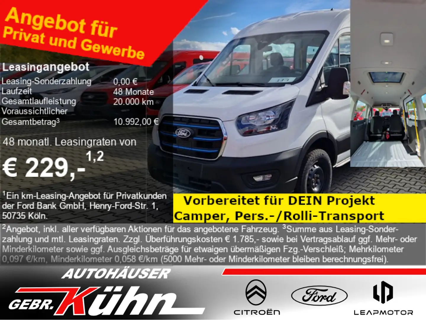 Ford Transit E-Transit 350L3 Trend- Camper, Pers./Rolli-Trans. Alb - 1