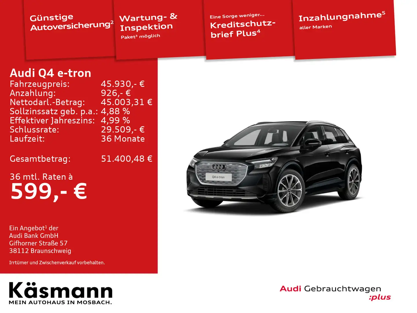 Audi Q4 e-tron 45 AHK KAM ACC NAV SHZ Schwarz - 1