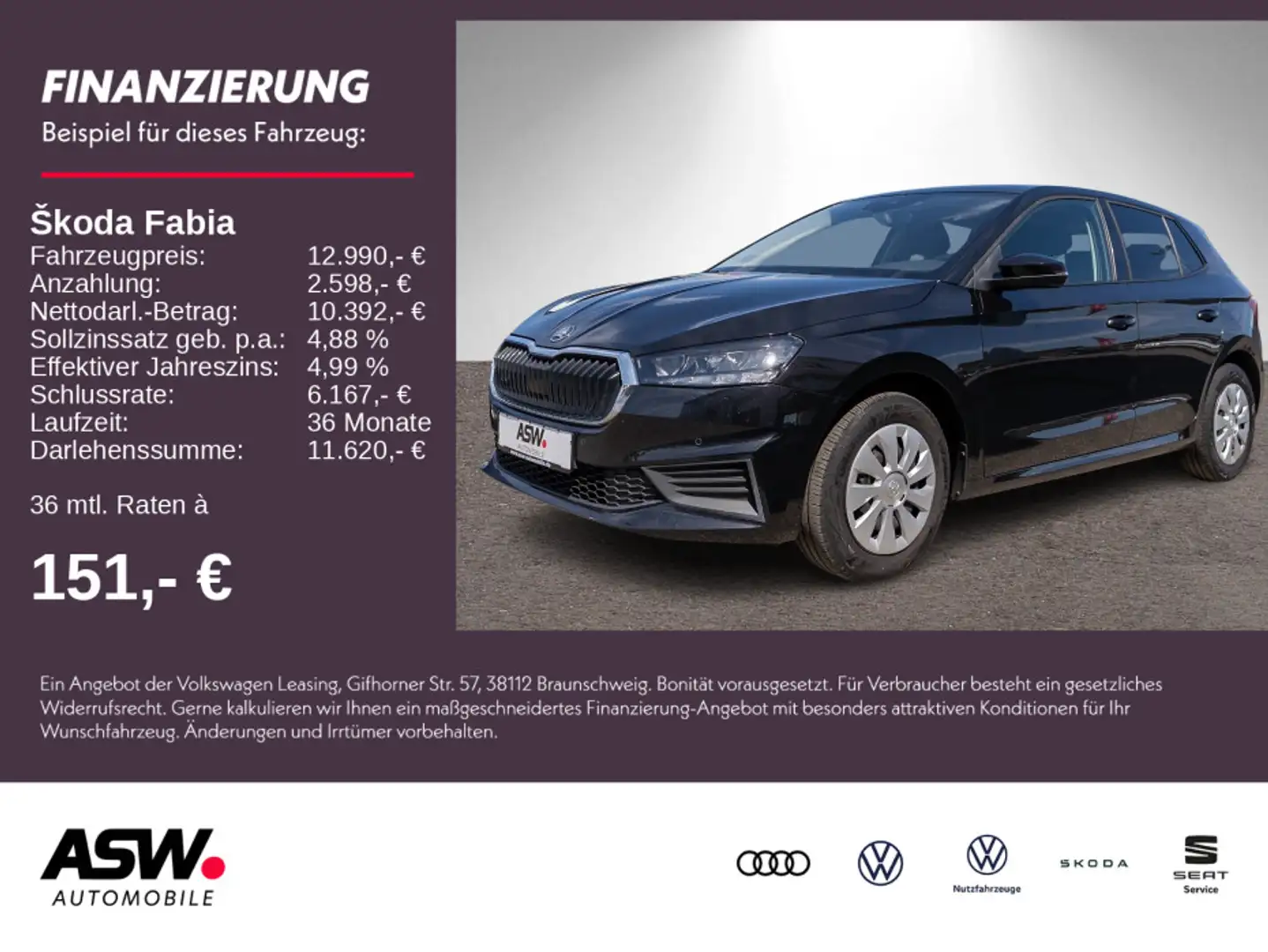 Skoda Fabia Ambition 1,0TSI LED NAVI PDC SHZ SmartLink Schwarz - 1