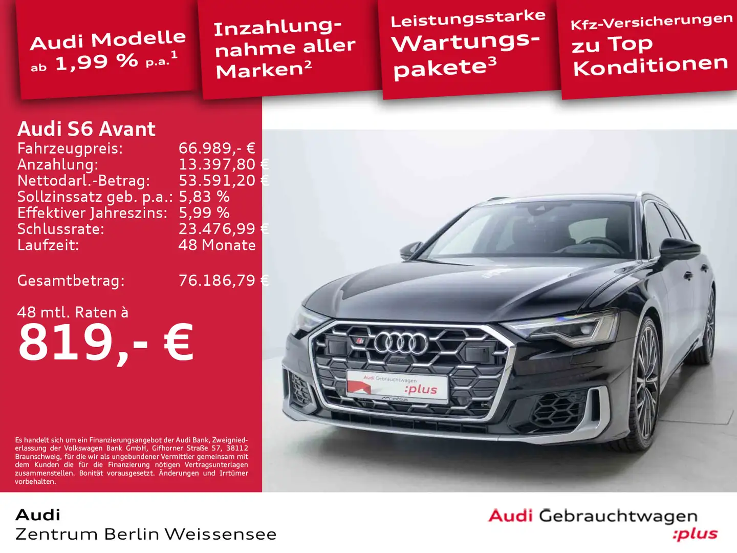 Audi S6 3.0 TDI TIP-TRO*QUA*RFK*B&O*STHZG*PANO* Schwarz - 1