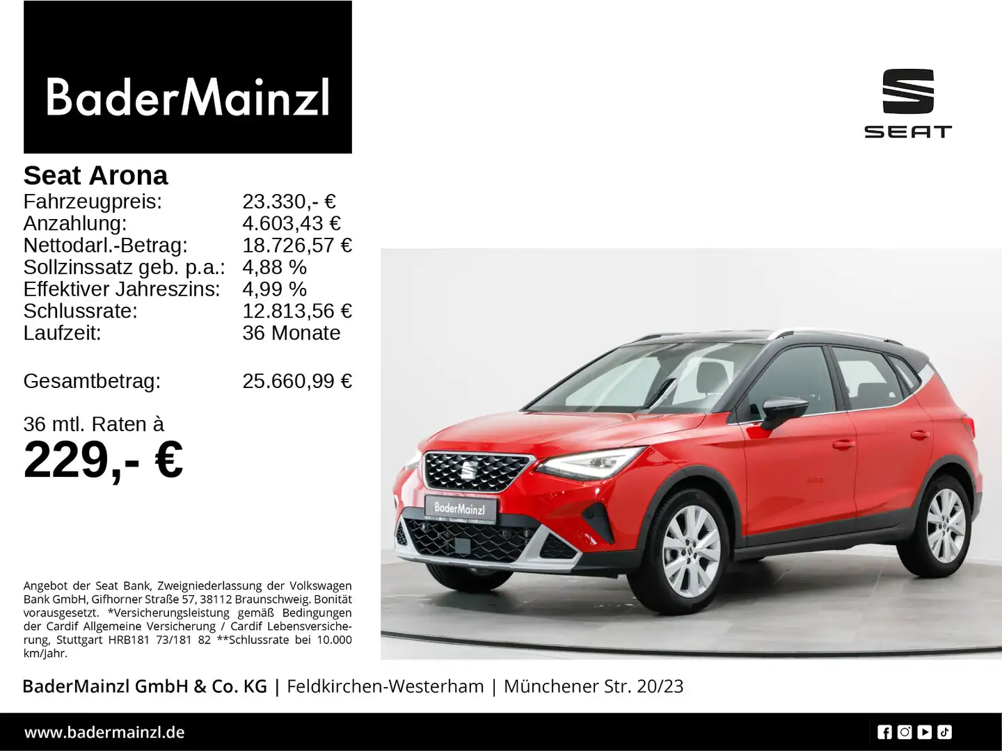 SEAT Arona 1.0 TSI DSG Xperience Kam. SHZ CarPlay Rot - 1