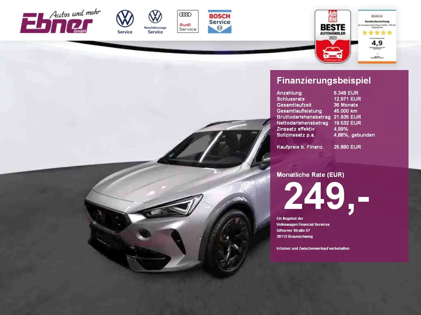 CUPRA Formentor PRIORITY PHEV DSG AHK+KAMERA+KEYLESS+ACC+NAVI+LED+ Silber - 1