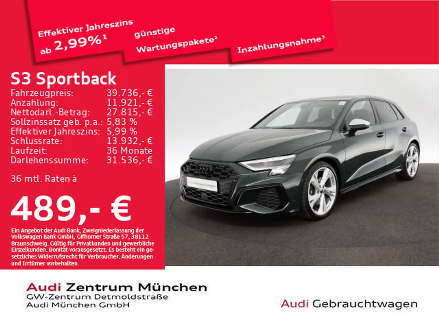 Audi S3 TFSI S tronic B&O/HuD/Navi+/ACC Grün - 1