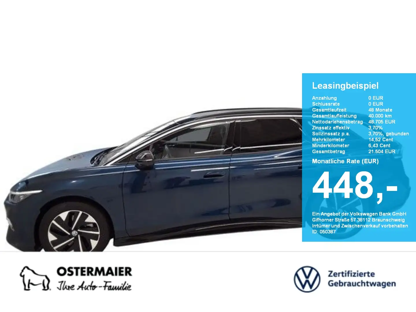 Volkswagen ID.7 Tourer PRO 286PS ACC.5J-G.WÄRMEPUMPE.AHK.AREA-VIEW Bleu - 1