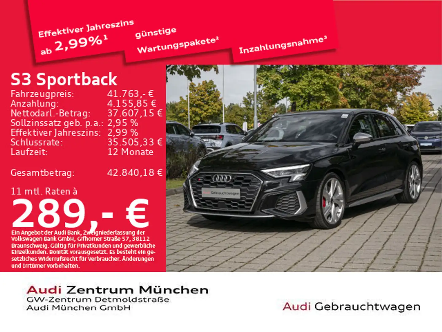 Audi S3 TFSI S tronic Pano/Navi+/B&O/Kamera Schwarz - 1