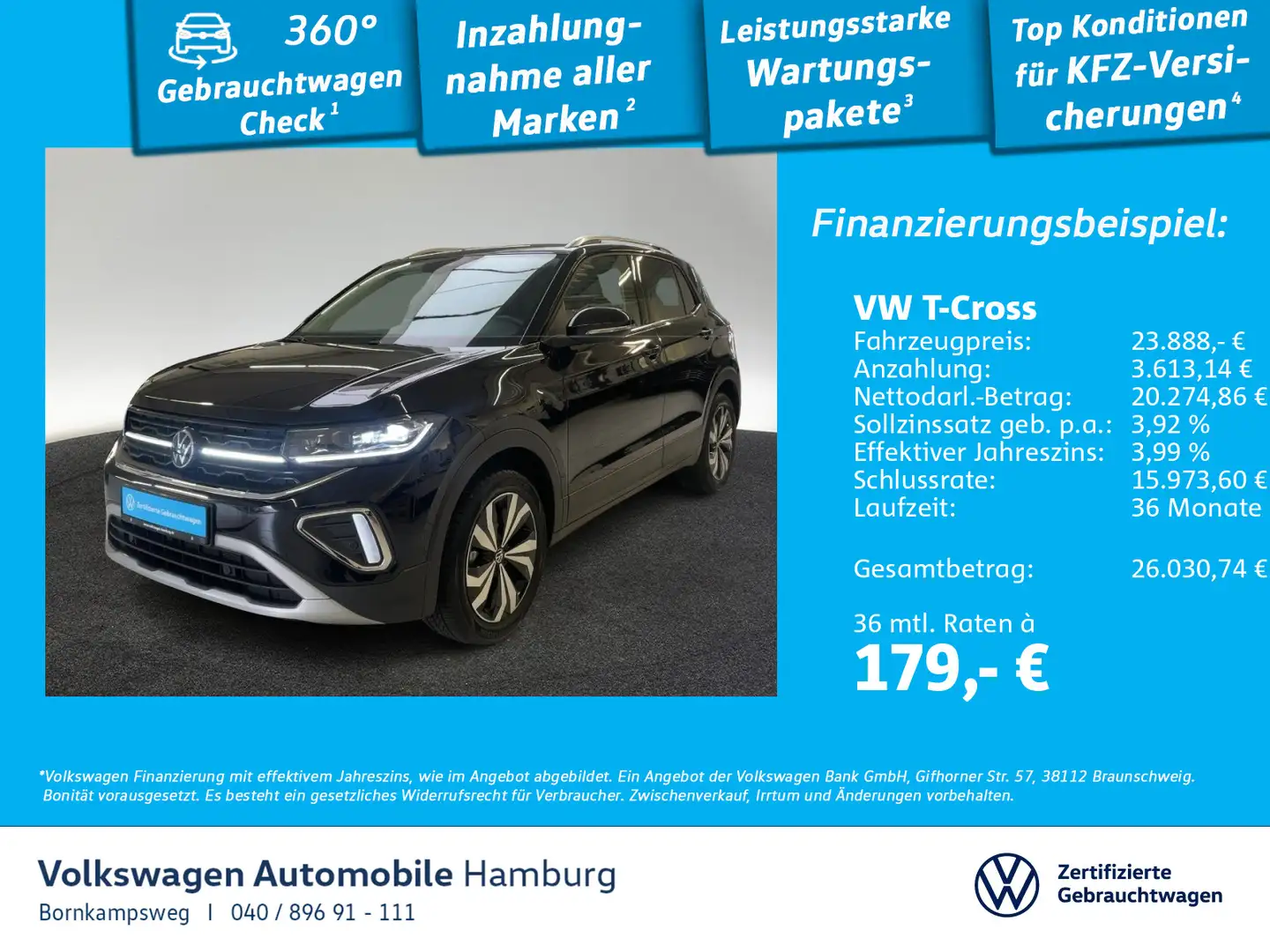Volkswagen T-Cross 1.0 TSI Style LED AHK Navi Sitzhzg ACC Schwarz - 1