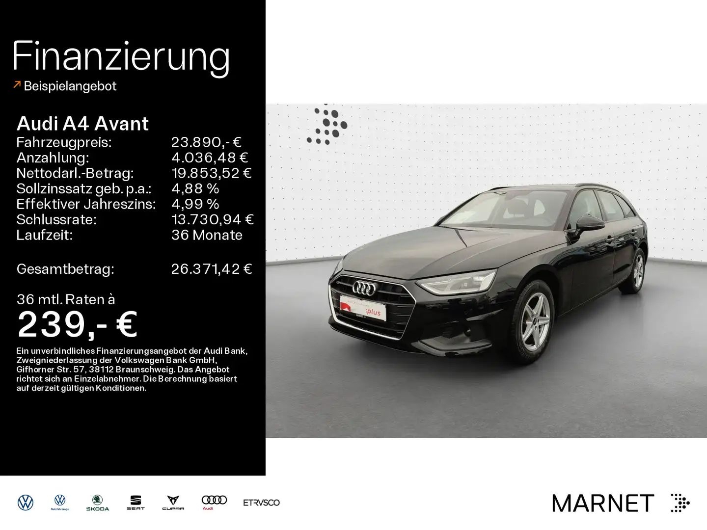 Audi A4 30 TDI*Navi*Alu*PDC*Audi Connect*Sitzhe Schwarz - 1