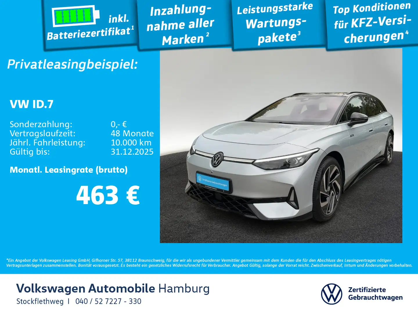 Volkswagen ID.7 Tourer 4Motion AHK Navi Panorama Wärmepumpe Silber - 1