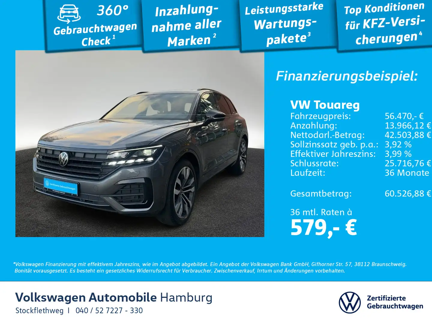 Volkswagen Touareg 3.0 V6 TDI R-Line 4Mo. AHK ACC Navi Pano Grau - 1