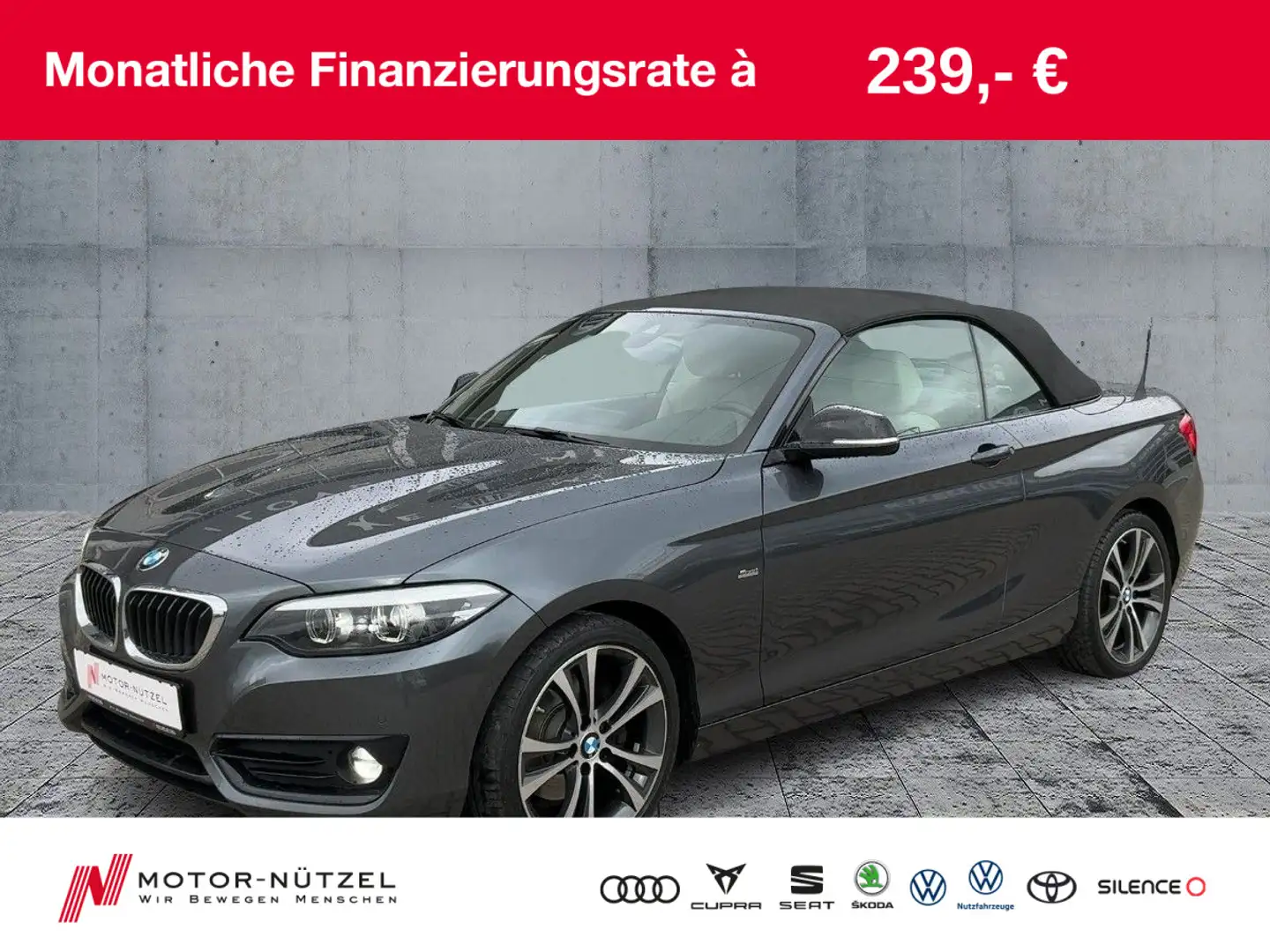 BMW 220 d Cabrio SPORT LED+NAVI+SHZ+2xPDC+GRA+DAB+17" Grigio - 1