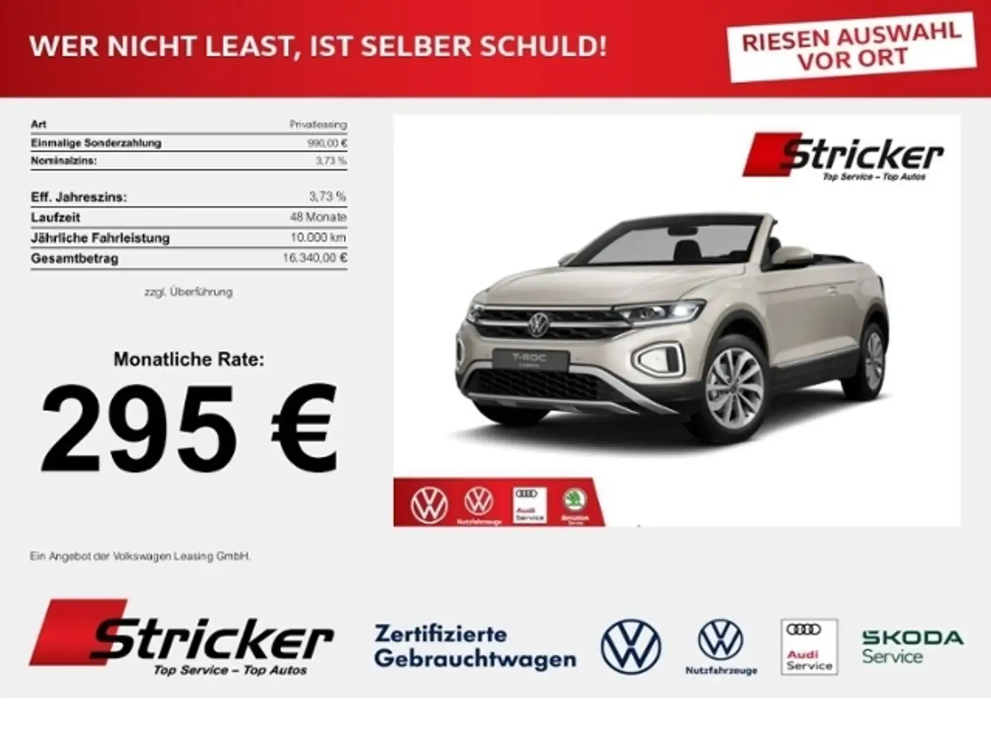 Volkswagen T-Roc Cabriolet   Style 295,-mtl. Windschott RFK GJ Silber - 1